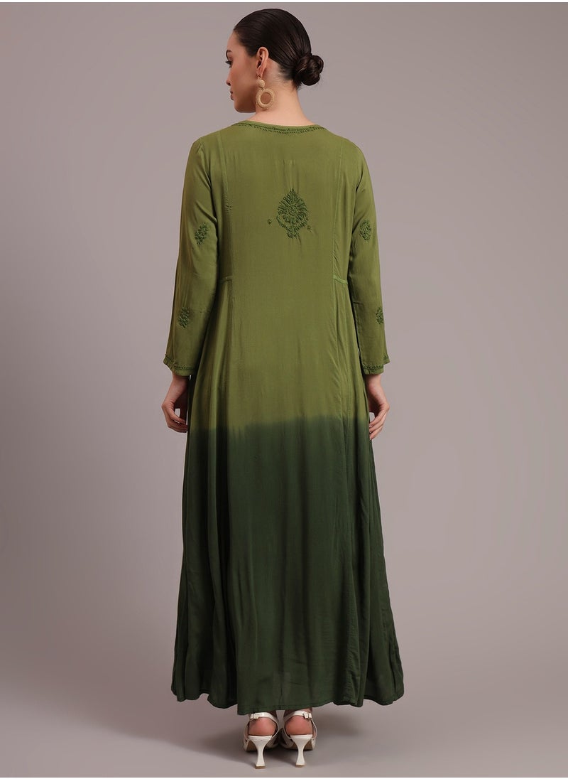 Hand Embroidered Chikankari Modal Ombre Jalabiya-AL4018