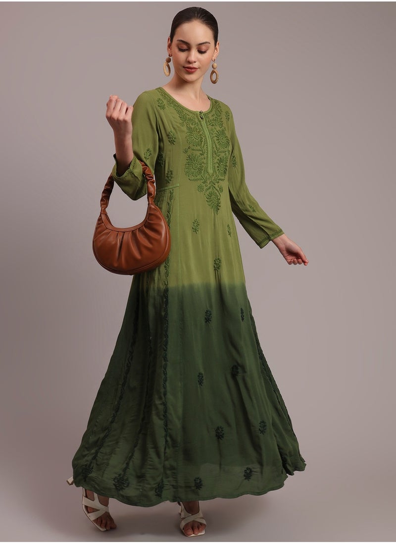 Hand Embroidered Chikankari Modal Ombre Jalabiya-AL4018
