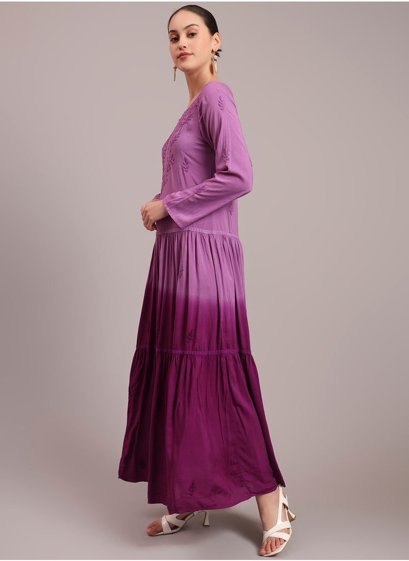 Hand Embroidered Chikankari Modal Ombre Jalabiya-AL4047