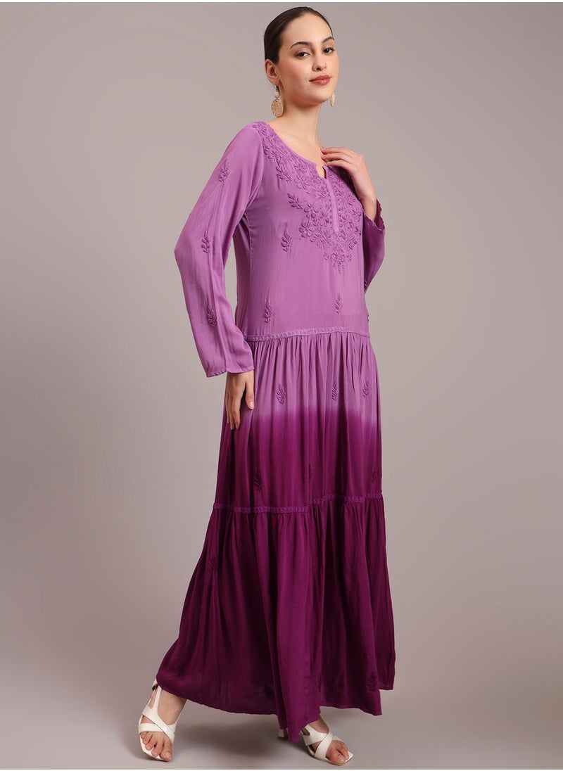 Hand Embroidered Chikankari Modal Ombre Jalabiya-AL4047