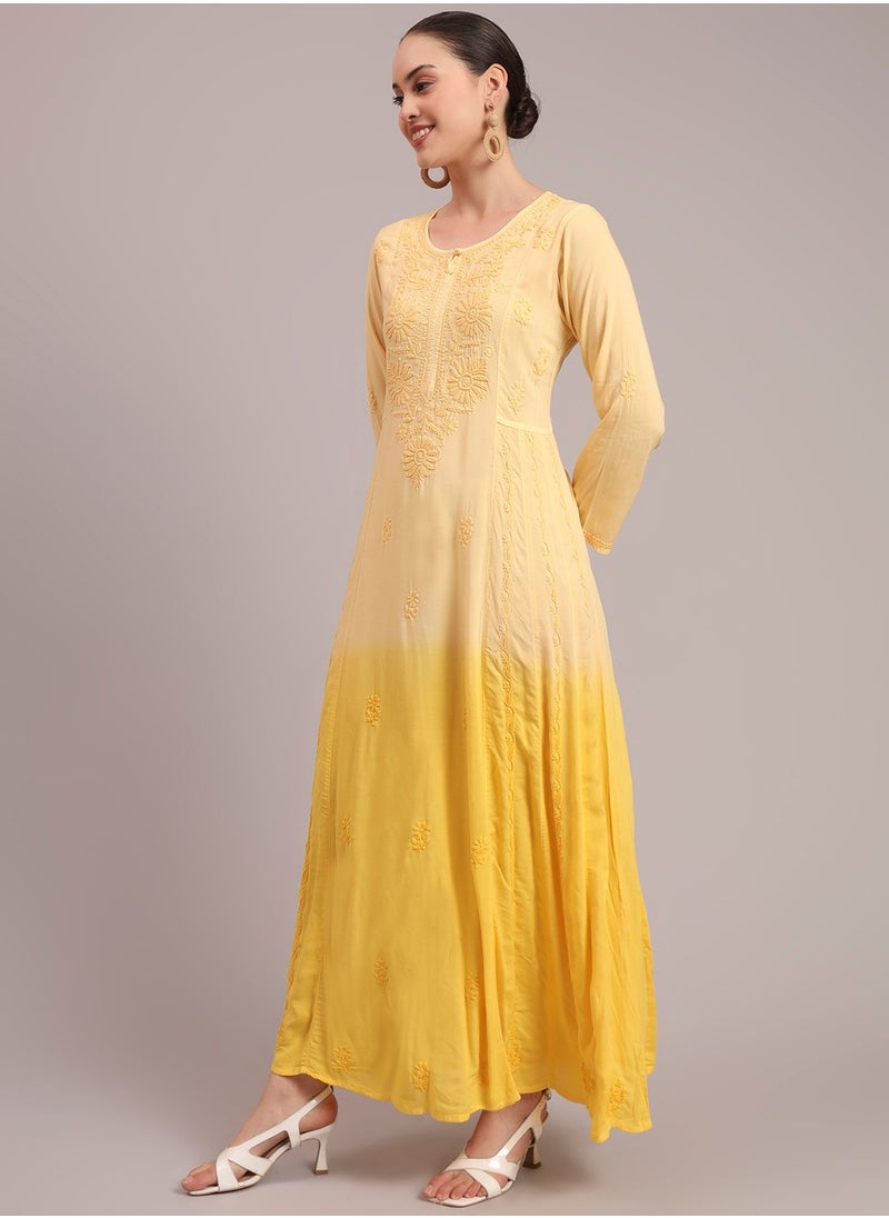 Hand Embroidered Chikankari Modal Ombre Jalabiya-AL4018