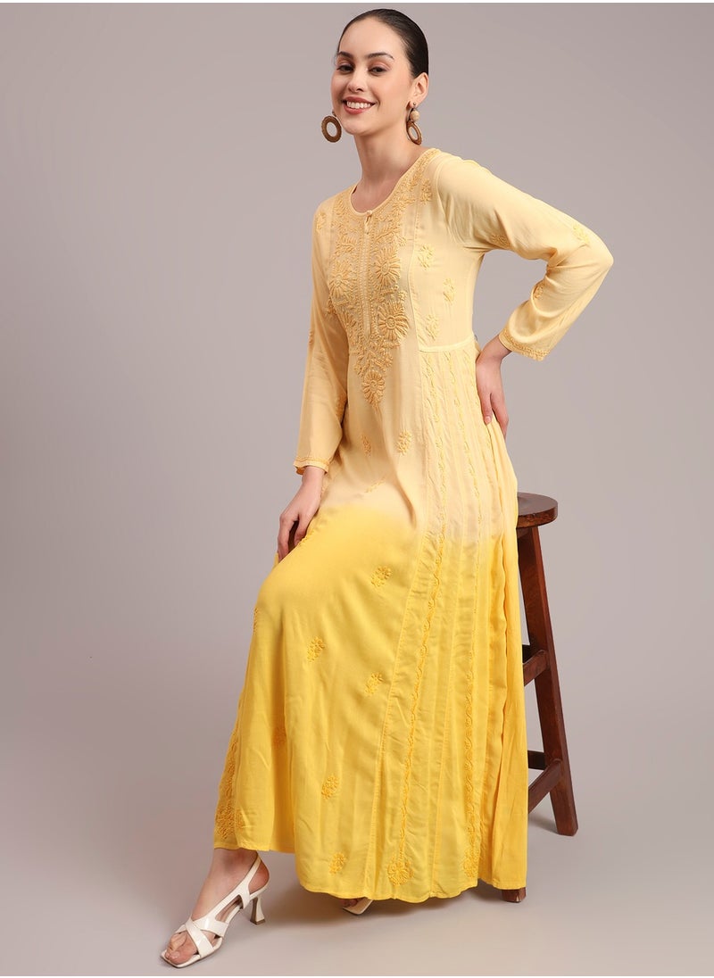 Hand Embroidered Chikankari Modal Ombre Jalabiya-AL4018