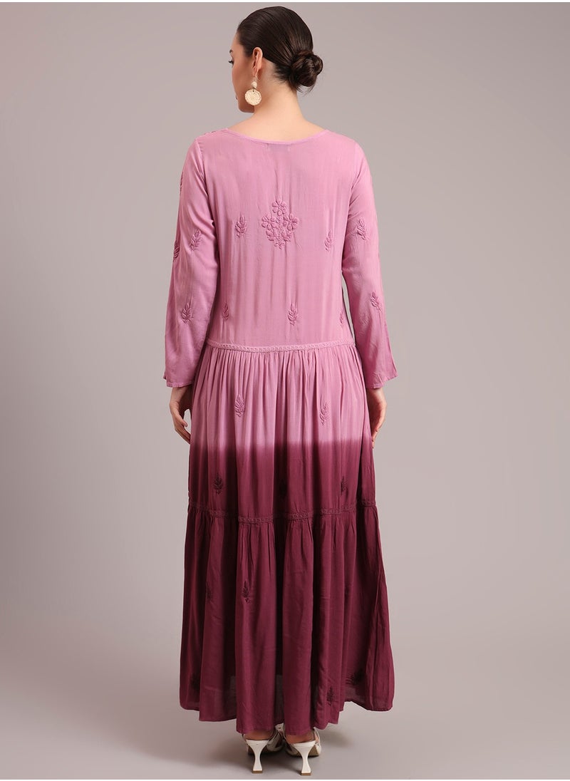 Hand Embroidered Chikankari Modal Ombre Jalabiya-AL4047