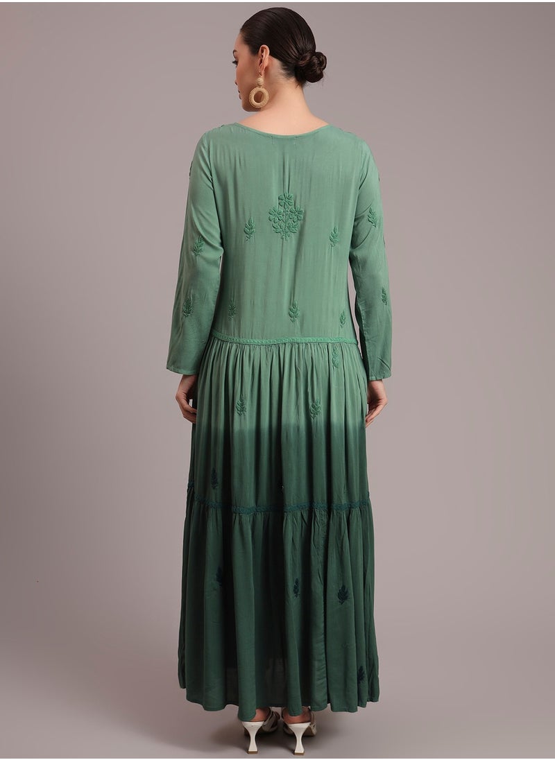 Hand Embroidered Chikankari Modal Ombre Jalabiya-AL4047