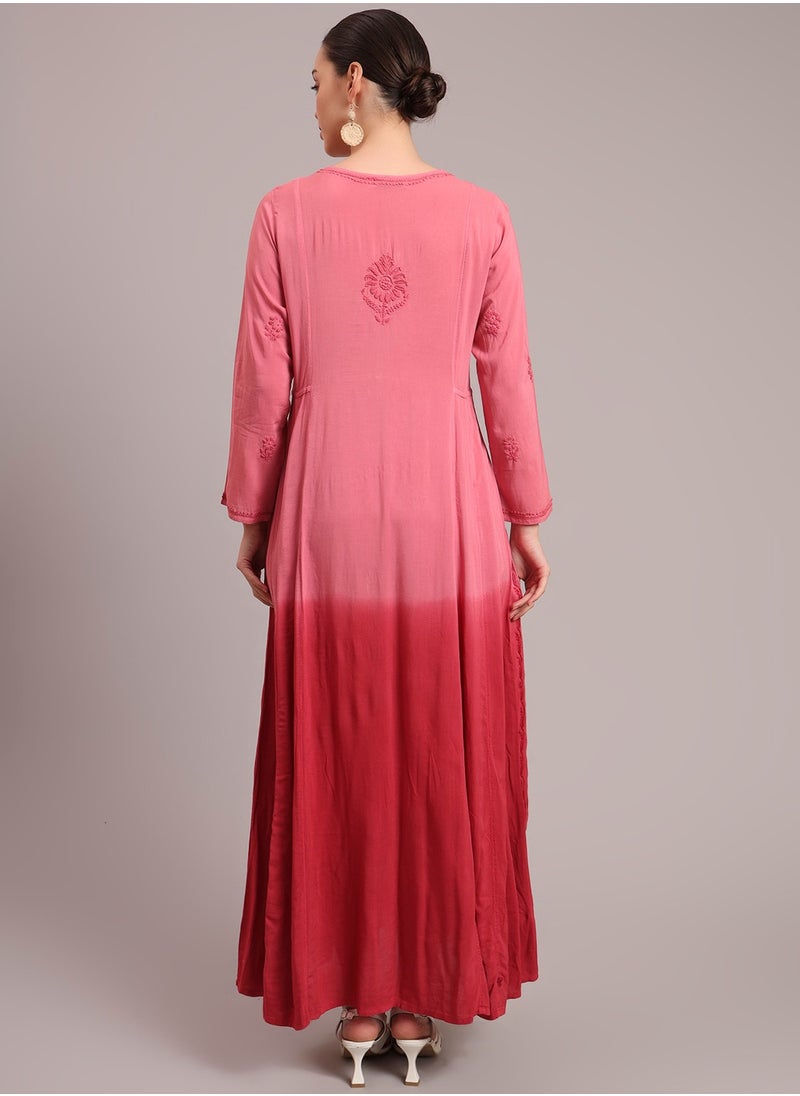 Hand Embroidered Chikankari Modal Ombre Jalabiya-AL4018