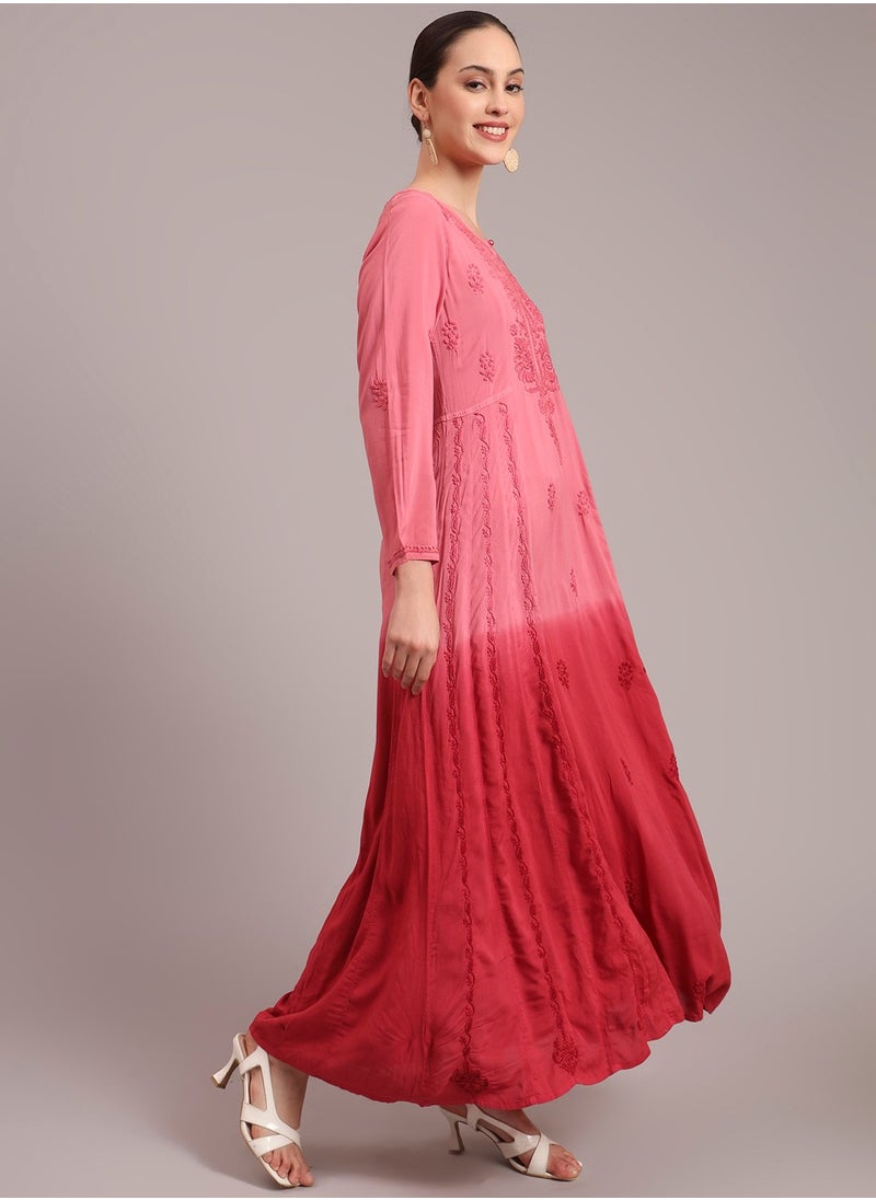 Hand Embroidered Chikankari Modal Ombre Jalabiya-AL4018