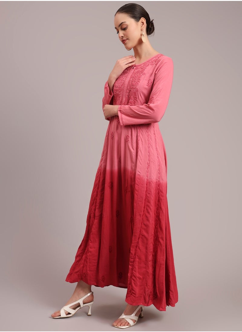 Hand Embroidered Chikankari Modal Ombre Jalabiya-AL4018