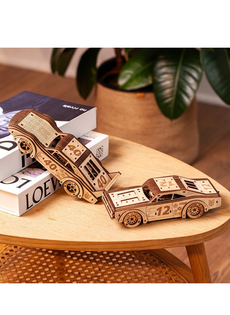 Wooden 3D Puzzle Sportcars 'Fury Road' with Motor (2 pcs) - Exciting DIY Model Kit for Racing Fans, Perfect for Creative Play and Unique Gift for All Ages