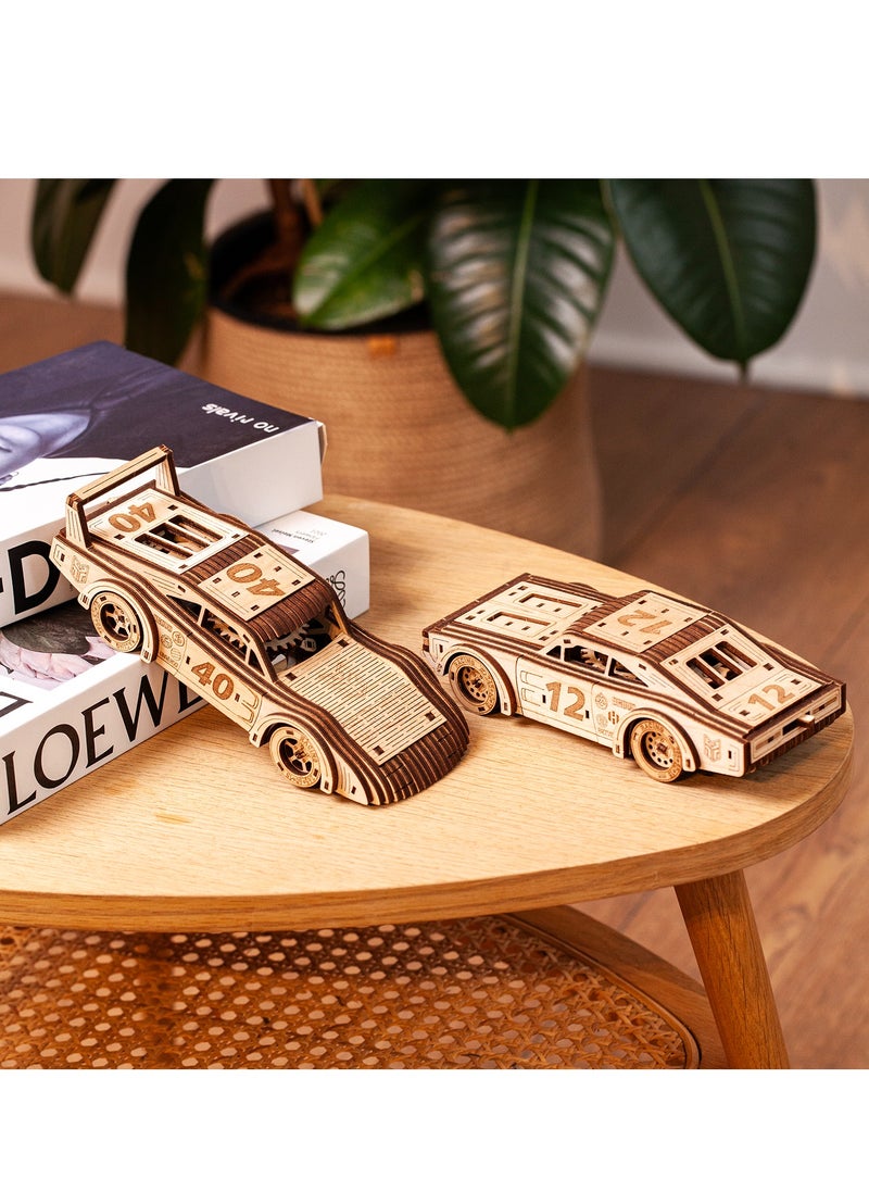 Wooden 3D Puzzle Sportcars 'Fury Road' with Motor (2 pcs) - Exciting DIY Model Kit for Racing Fans, Perfect for Creative Play and Unique Gift for All Ages