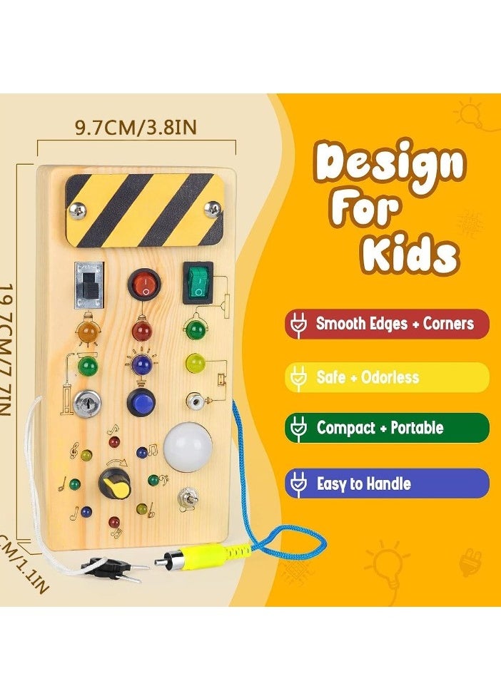 Montessori Wooden Busy Board. Durable Toddler Board Toy With 8 LED Light Switches, Lightweight And Portable Switch Control Board Toy, Early Education Sensory Toys For Boys Girls, (1pc)
