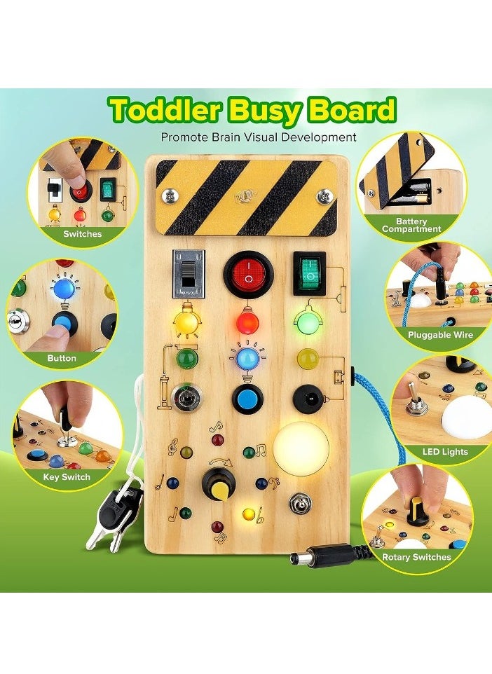 Montessori Wooden Busy Board. Durable Toddler Board Toy With 8 LED Light Switches, Lightweight And Portable Switch Control Board Toy, Early Education Sensory Toys For Boys Girls, (1pc)