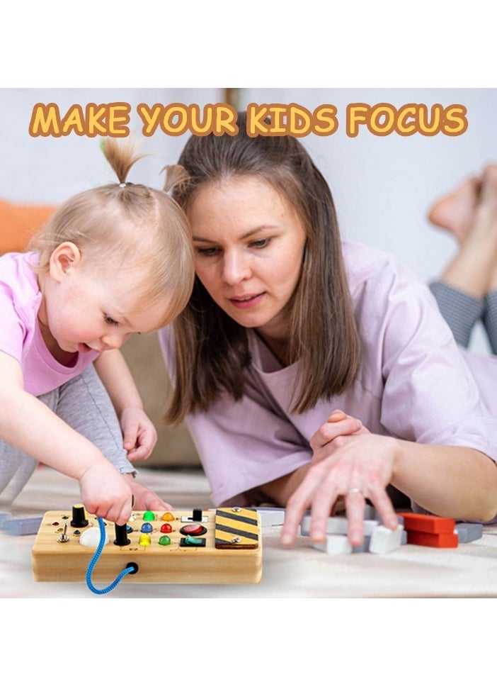 Montessori Wooden Busy Board. Durable Toddler Board Toy With 8 LED Light Switches, Lightweight And Portable Switch Control Board Toy, Early Education Sensory Toys For Boys Girls, (1pc)