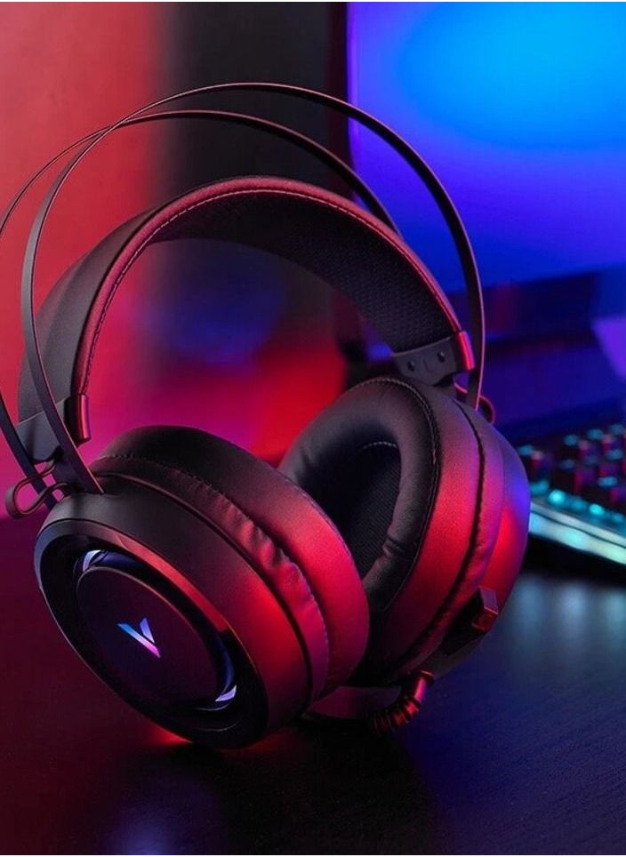 VH500C Gaming Headset Computer Headphone Virtual 7.1 Channel RGB Gaming with Mic for PS4 Computer Gamer FPS Xbox Black