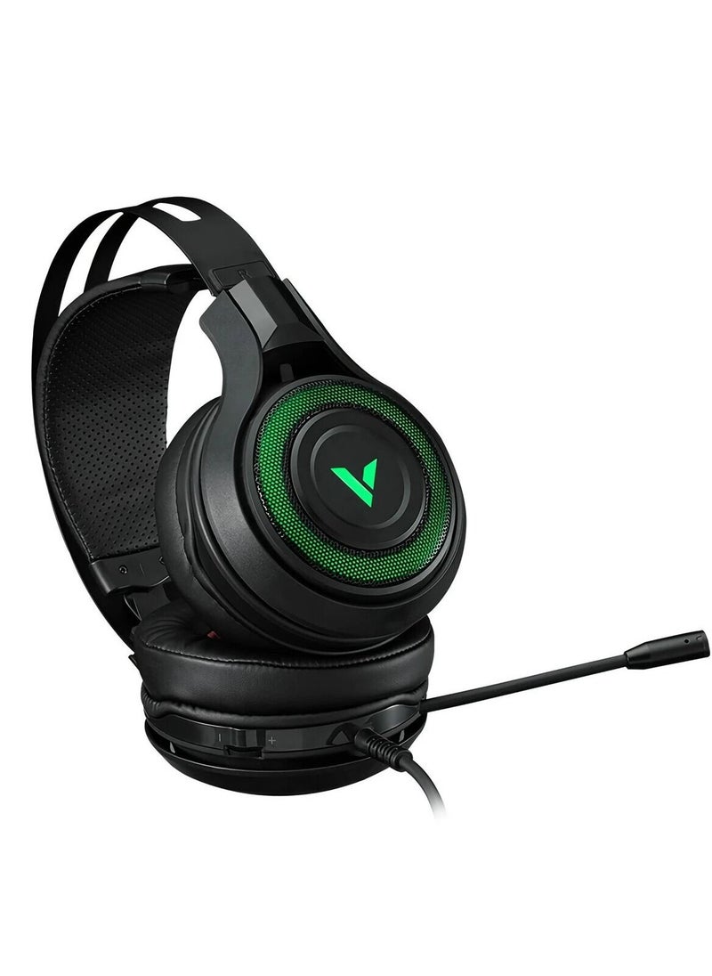 VH520C Gaming 3.5mm Wired 50mm Driver Stereo Sound Headphones with LED Light Microphone for PS4 Computer PC Gamer - Black