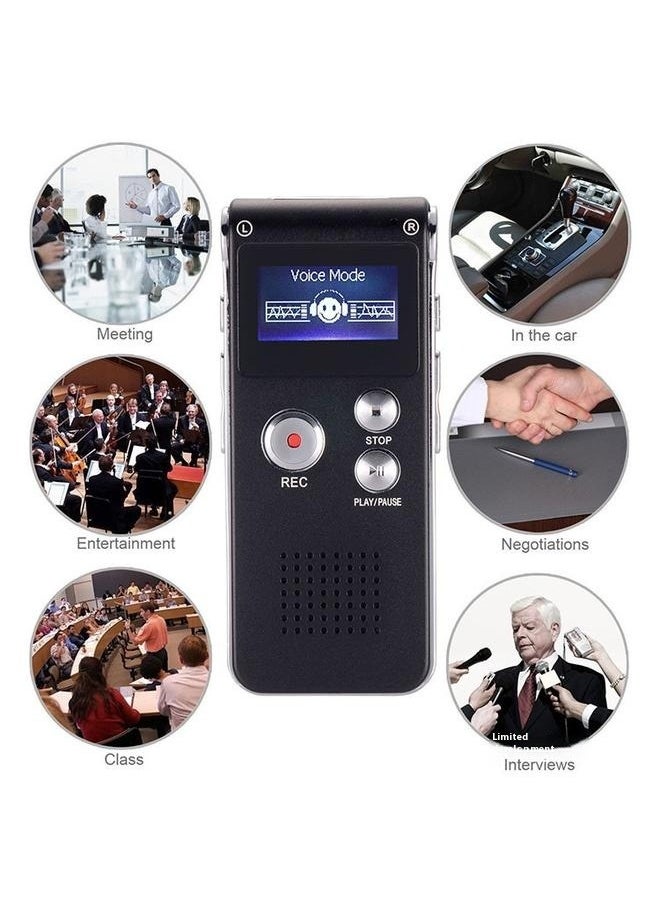 Digital Voice Recorder With MP3 Player OS0120 Black/Silver，Digital Voice Recorder 34GB Voice Recorder with Playback for Lectures - USB Rechargeable Dictaphone Upgraded Small Tape Recorder Device