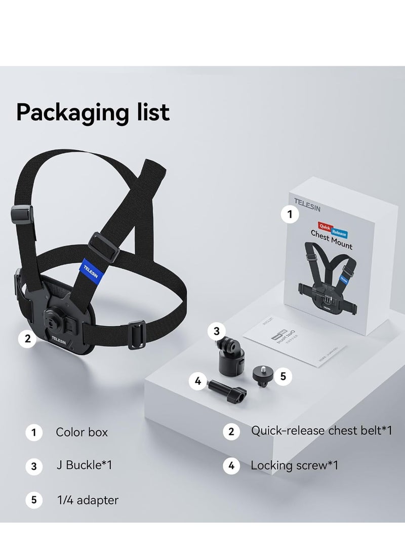 TELESIN Sports Camera Chest Mount Harness Quick Release Chest Strap Replacement for Hero 1211109 DJI OSMO Action X4X3 Action Camera Accessories