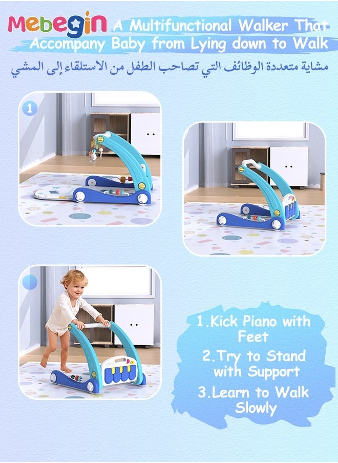 2 in 1 Baby Walker, Sit-to-Stand Learning Walker, Early Learning Push Toys with Kick-activated Piano and Multifunctional Removable Play Panel, Foldable Push Along Walker for Infants, Early Education