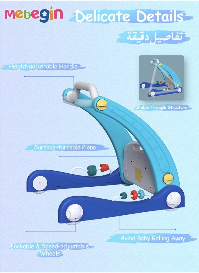 2 in 1 Baby Walker, Sit-to-Stand Learning Walker, Early Learning Push Toys with Kick-activated Piano and Multifunctional Removable Play Panel, Foldable Push Along Walker for Infants, Early Education