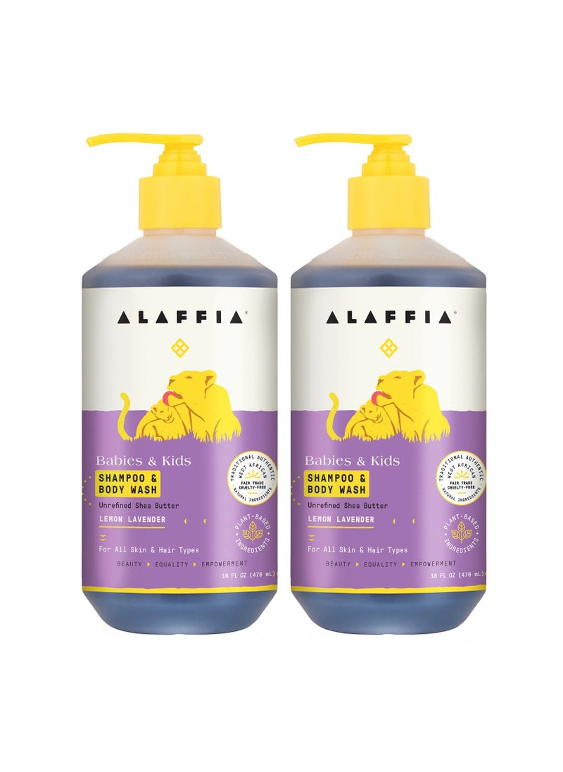 Alaffia Babies and Kids Shampoo and Body Wash, Gentle and Calming Support for Soft Hair and Skin with Shea Butter, Neem, and Coconut Oil, Fair Trade, Coconut Strawberry, 2 Pack – 16 Fl Oz Ea