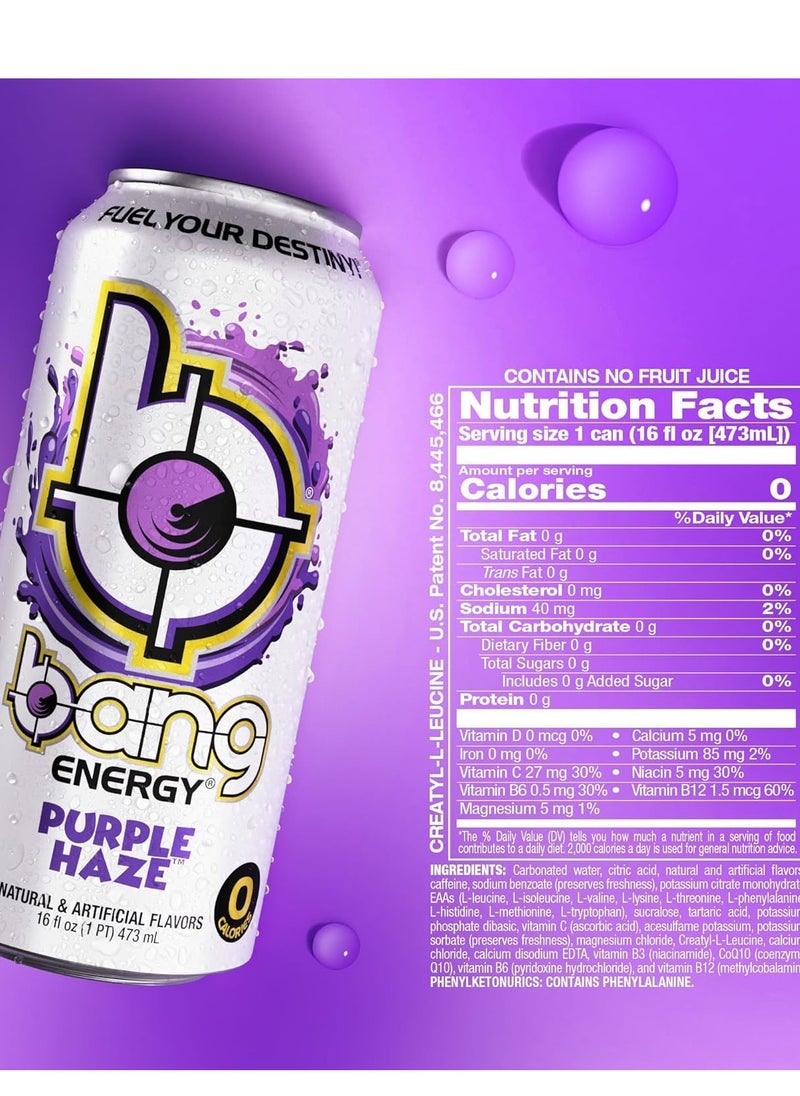 BANG ENERGY DRINK PURPLE HAZE FLAVOR 473ML PACK OF 12