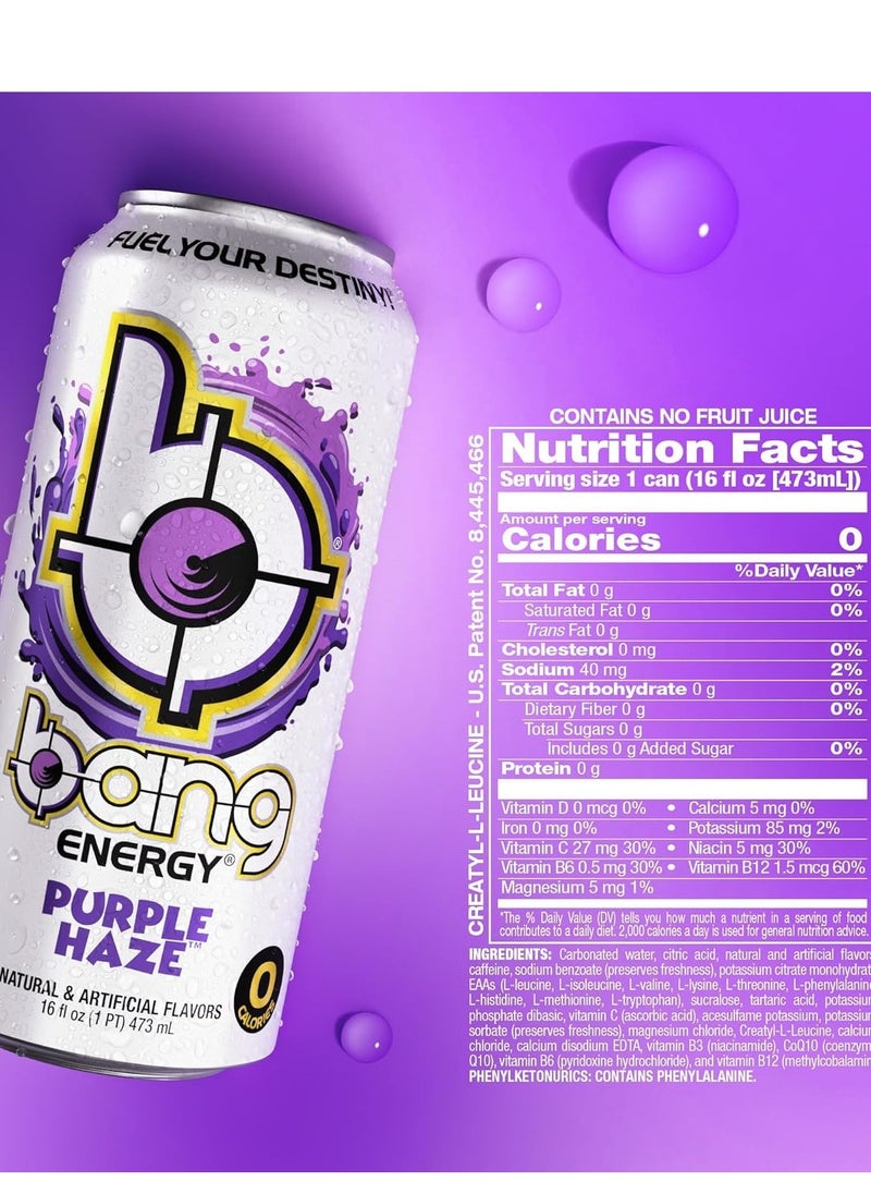 BANG ENERGY DRINK PURPLE HAZE FLAVOR 473ML PACK OF 12
