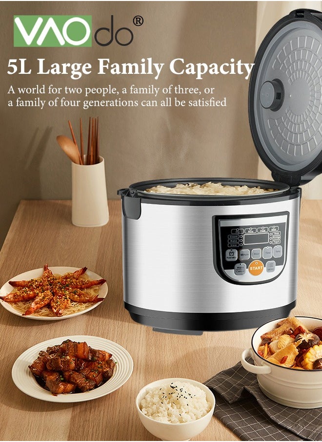 5L Digital Rice Cooker with Steamer 800W Slow Cooker Pot  with 10 Smart Cooking Modes