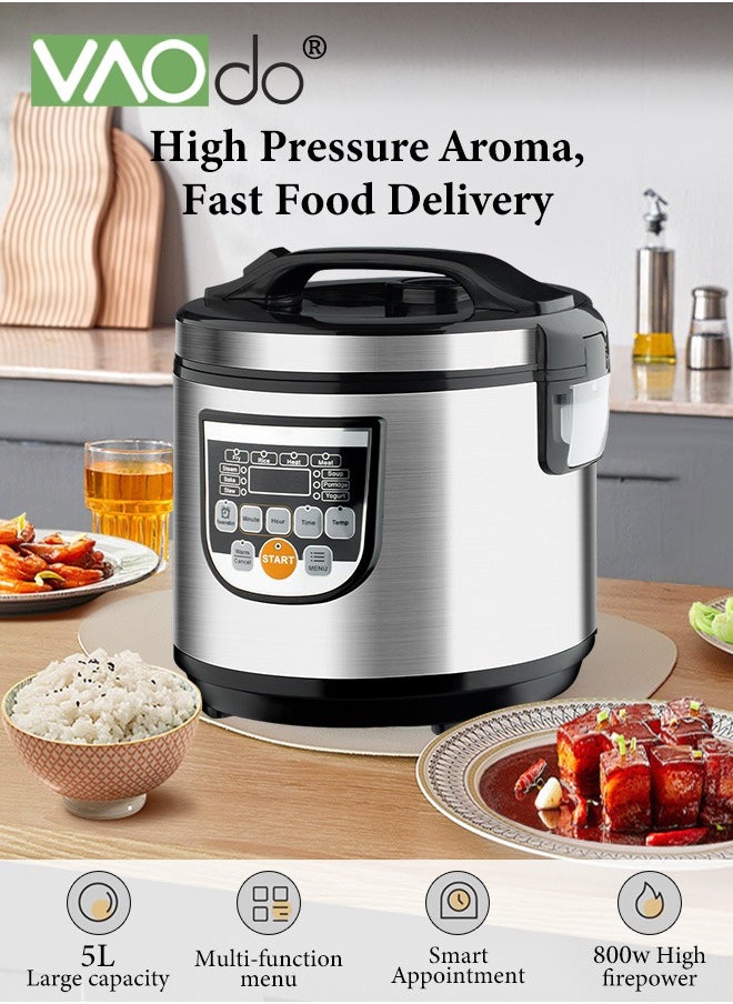 5L Digital Rice Cooker with Steamer 800W Slow Cooker Pot  with 10 Smart Cooking Modes