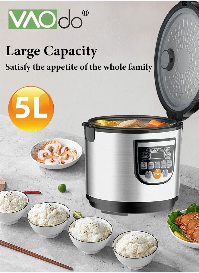 5L Digital Rice Cooker with Steamer 800W Slow Cooker Pot  with 10 Smart Cooking Modes