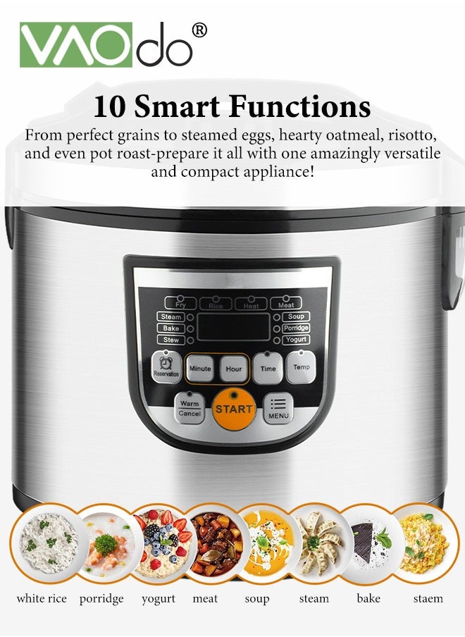 5L Digital Rice Cooker with Steamer 800W Slow Cooker Pot  with 10 Smart Cooking Modes