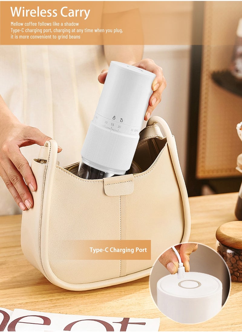 Electric Coffee Grinder with 30 External Adjustable Settings, Rechargeable Automatic Coffee grinder with 25g Capacity,Conical Burr Coffee Grinder with Crank for Travel, Camping, Office, Espresso, Pour Over, etc