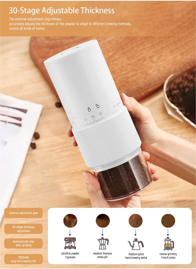 Electric Coffee Grinder with 30 External Adjustable Settings, Rechargeable Automatic Coffee grinder with 25g Capacity,Conical Burr Coffee Grinder with Crank for Travel, Camping, Office, Espresso, Pour Over, etc