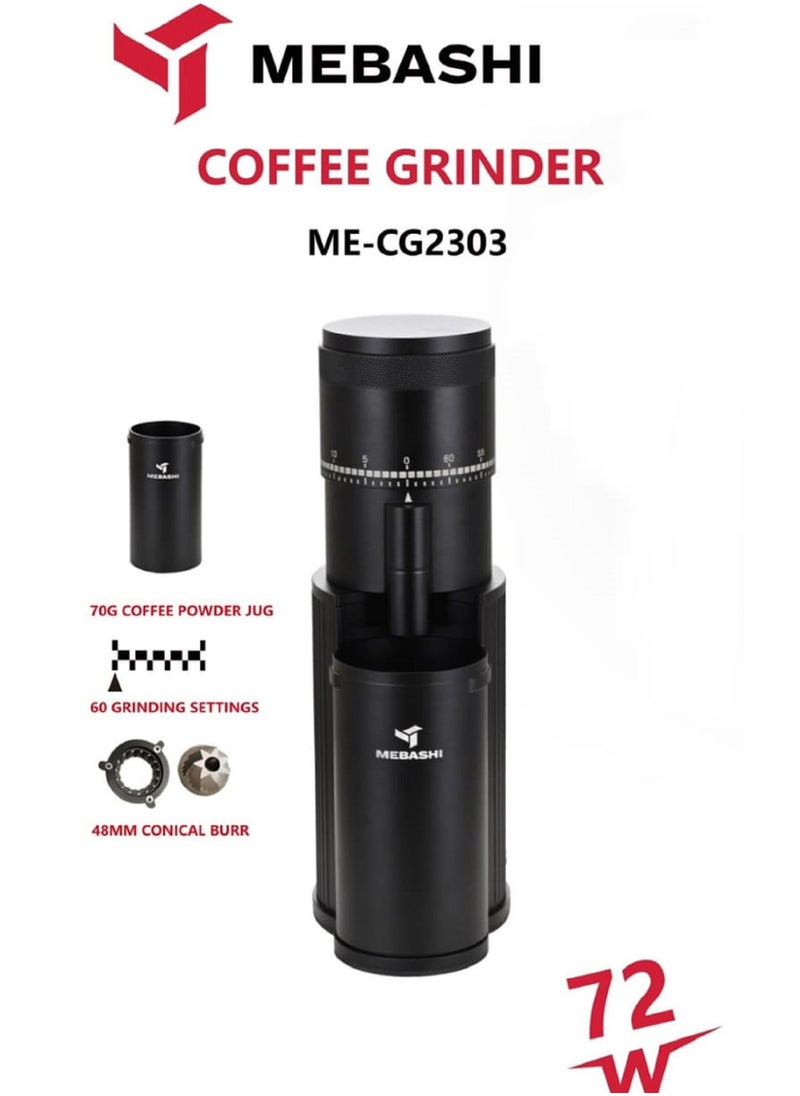 Mebashi High Performance Coffee Bean Grinder 60 Grinder Setting 48Mm Conical Burr 70 Gram