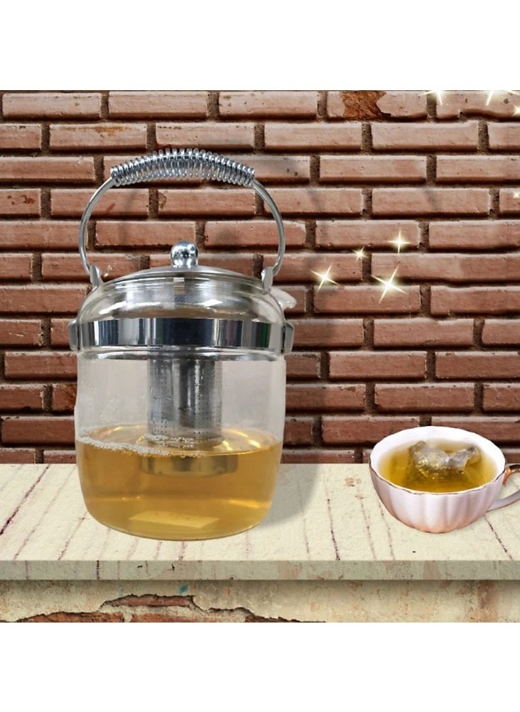 Glass Teapot with Stainless Steel Tea Infuser and Handle – 1800ml Large Volume, Heat-Resistant Borosilicate Glass for Loose Leaf or Bagged Tea, Perfect for Home or Office Use