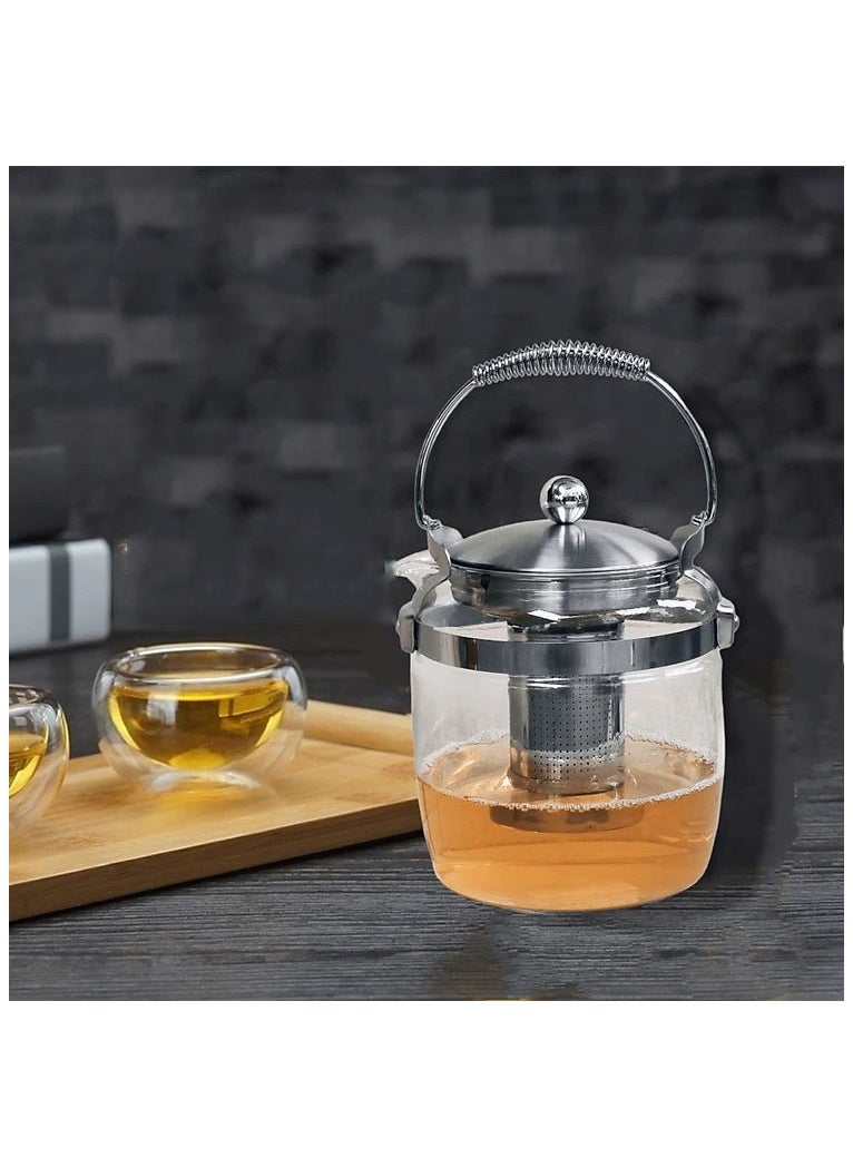 Glass Teapot with Stainless Steel Tea Infuser and Handle – 1800ml Large Volume, Heat-Resistant Borosilicate Glass for Loose Leaf or Bagged Tea, Perfect for Home or Office Use