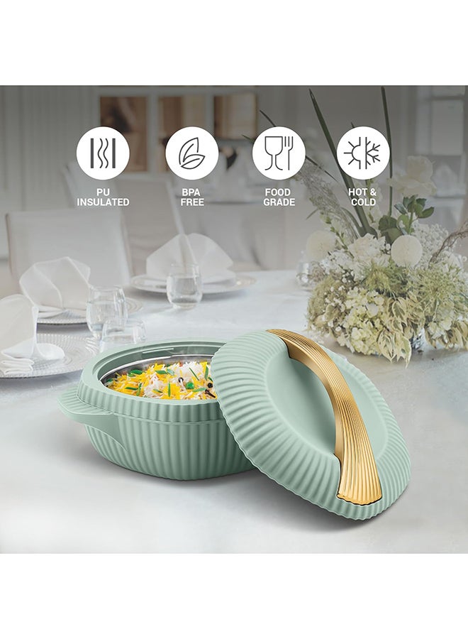 3-Piece Casserole Set (455ml, 860ml, 1.27L) Double-Walled Hotpot with PU Insulation & Stainless Steel Inner, Keeps Food Hot/Cold, Perfect for Serving Chapati, Roti - Oyster Jr - Light Green Light Green