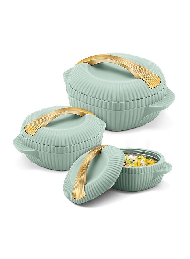 3-Piece Casserole Set (455ml, 860ml, 1.27L) Double-Walled Hotpot with PU Insulation & Stainless Steel Inner, Keeps Food Hot/Cold, Perfect for Serving Chapati, Roti - Oyster Jr - Light Green Light Green