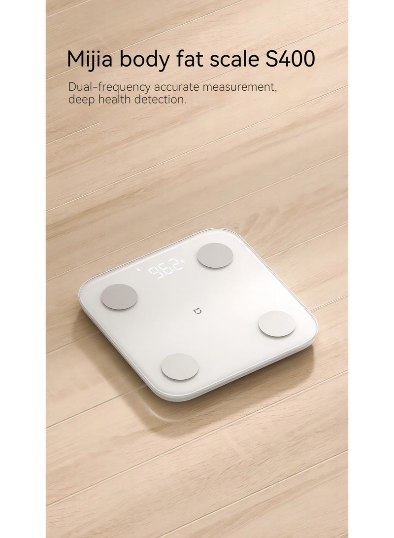 Xiaomi Body Composition Smart Scale S400 13 Body Metrics, High-Precision BIA Sensors, Bluetooth Sync, Auto User Recognition, LED Display, Tempered Glass, Pregnancy Mode, 150kg Capacity – White