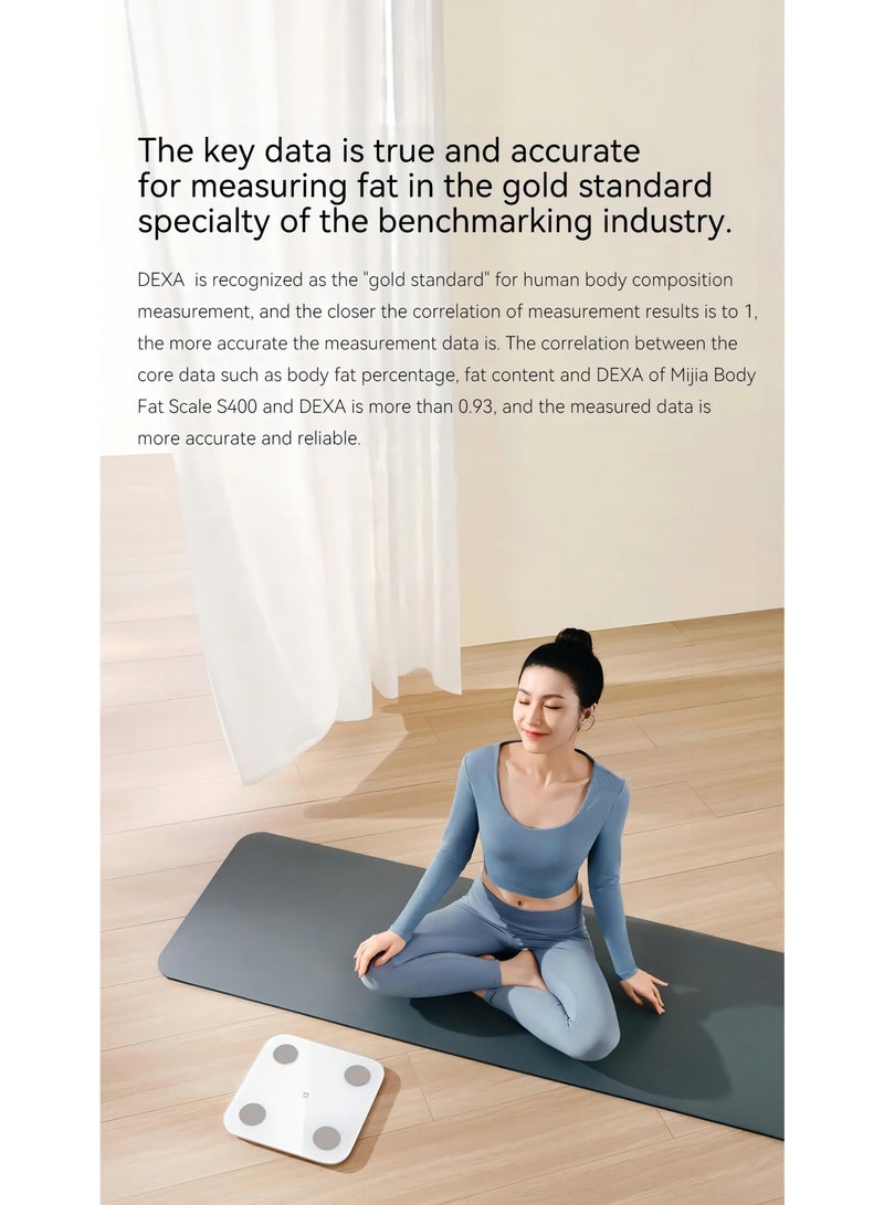 Xiaomi Body Composition Smart Scale S400 13 Body Metrics, High-Precision BIA Sensors, Bluetooth Sync, Auto User Recognition, LED Display, Tempered Glass, Pregnancy Mode, 150kg Capacity – White