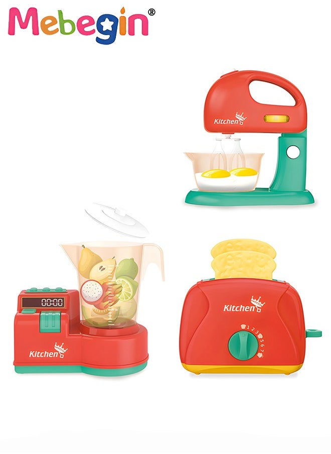 3 in 1 Kitchen Pretend Playset with Toaster, Blender and Juicer, Kitchen Appliances for Kids, Creative Play House Toys, Ideal Gift for Kids