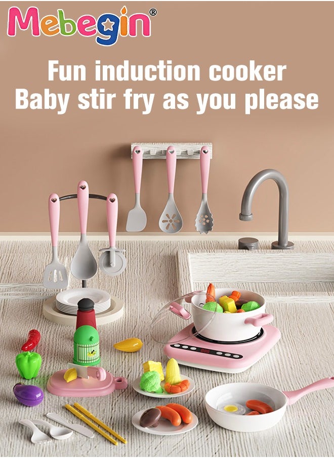 23PCS Kitchen Playset, Pretend Cooking Toy Set with Rich Accessories, Realistic Induction Cooker Toy with Sounds, Creative Kitchen Toy, Early Education Toys, Ideal Gift for Kids