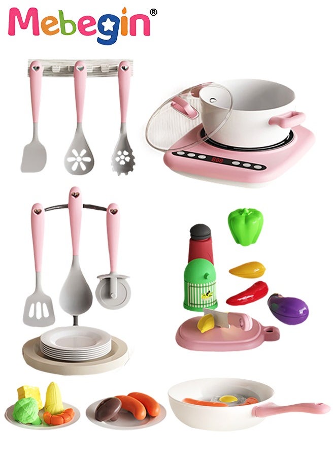 23PCS Kitchen Playset, Pretend Cooking Toy Set with Rich Accessories, Realistic Induction Cooker Toy with Sounds, Creative Kitchen Toy, Early Education Toys, Ideal Gift for Kids