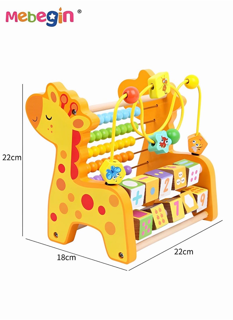 Giraffe Activity Cube for babies, Wooden Multipurpose Activity Center Bead Maze Toy with Abacus Roller and Rotating Blocks, Educational Learning Montessori Toys, Early Creative Educational Toys