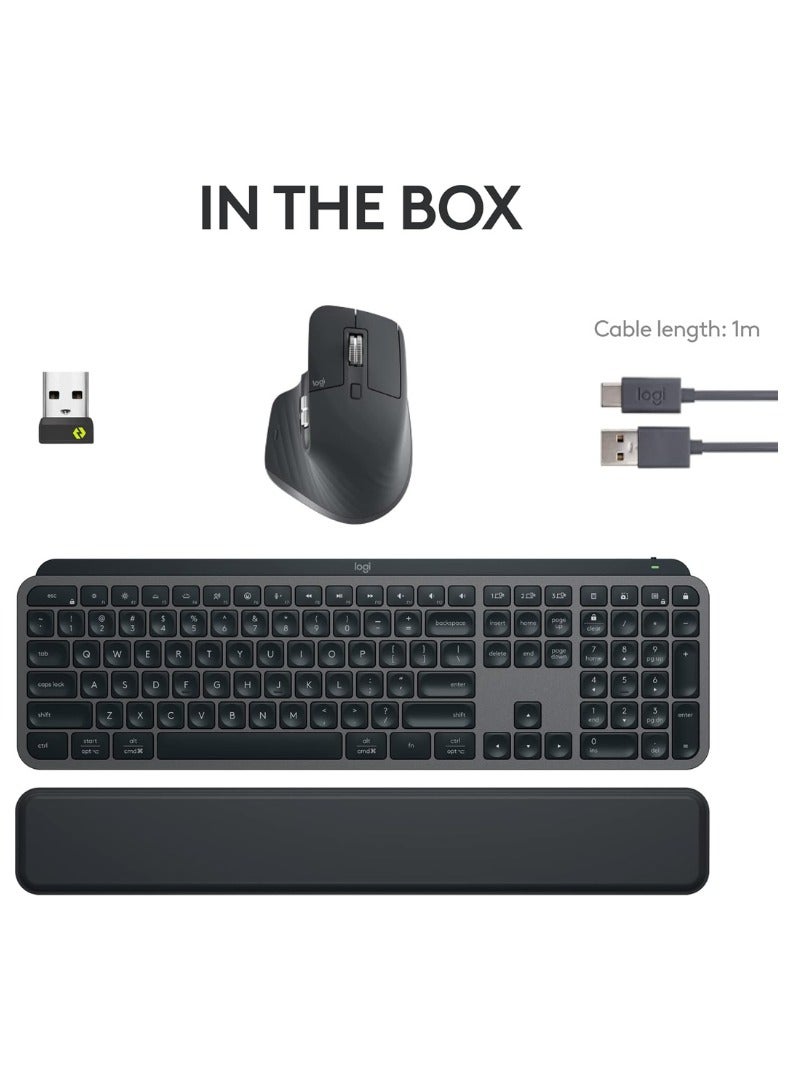 MX Keys S Combo - Performance Wireless Keyboard and Mouse with Palm Rest, Customizable Illumination, Fast Scrolling, Bluetooth, USB C, for Windows, Linux, Chrome, Mac - Graphite, US ENG  Layout Graphite