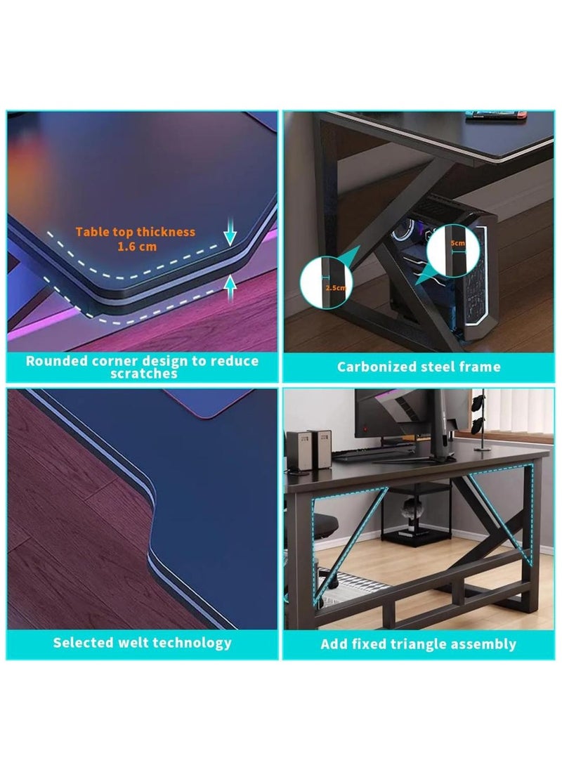 K-Shaped Gaming Table Ergonomic Large Gaming Desk Computer Desk PC Gaming Workstation Home Office Desks Space-saving Easy to Assemble 140x60x75cm Black