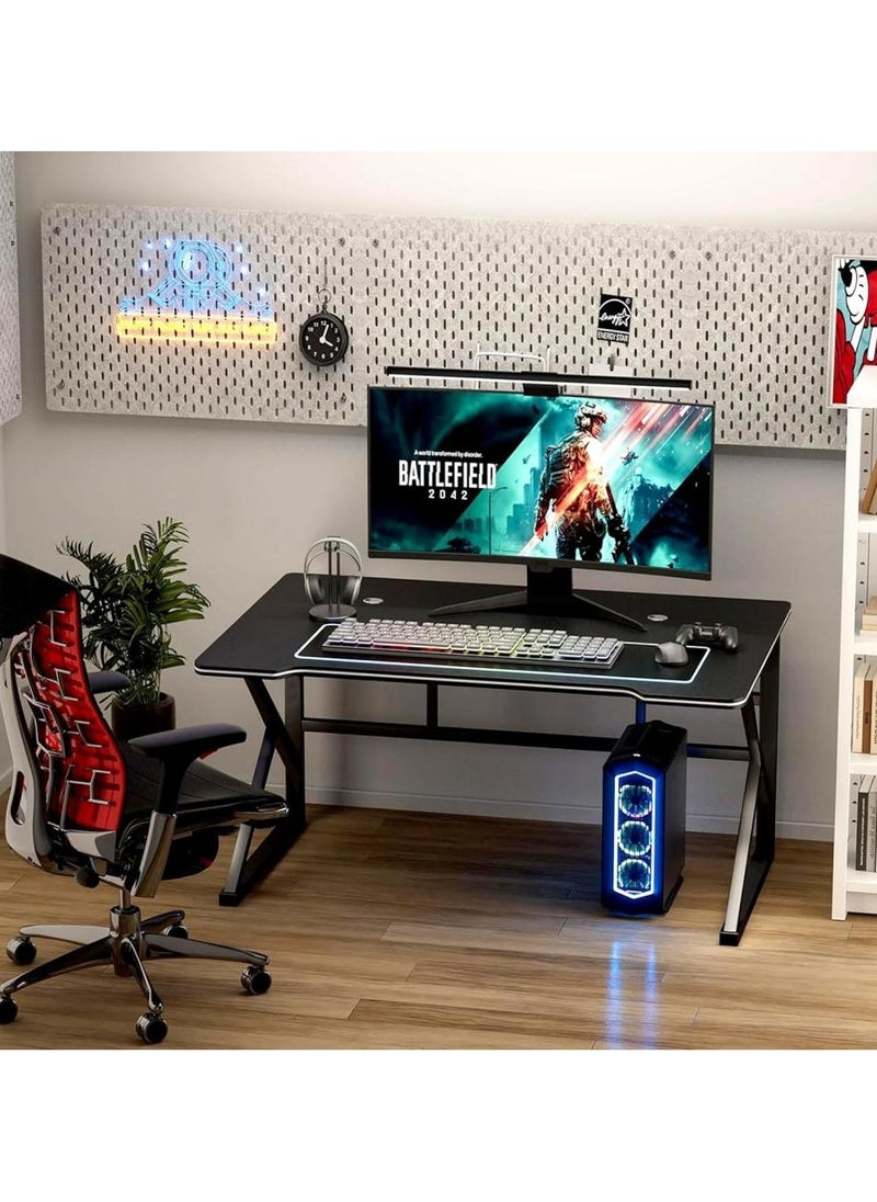 K-Shaped Gaming Table Ergonomic Large Gaming Desk Computer Desk PC Gaming Workstation Home Office Desks Space-saving Easy to Assemble 140x60x75cm Black