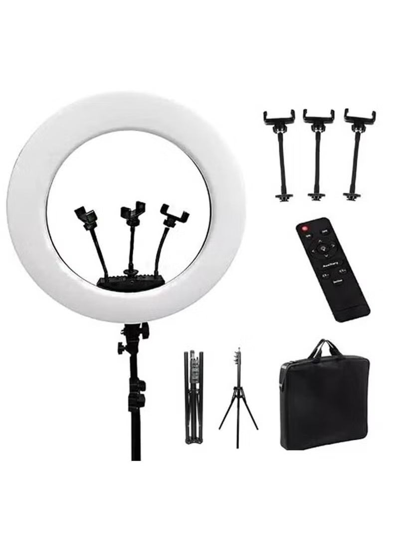 21 Inch Ring Light Tripod Mount with 3 Phone Bracket, LED Soft Ring Light with Remote Control