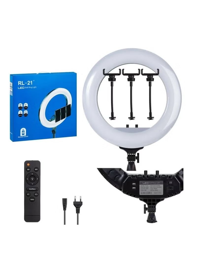 21 Inch Ring Light Tripod Mount with 3 Phone Bracket, LED Soft Ring Light with Remote Control