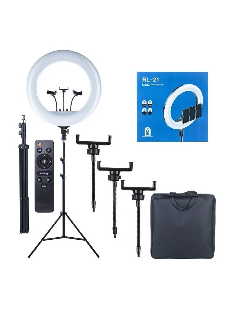 21 Inch Ring Light Tripod Mount with 3 Phone Bracket, LED Soft Ring Light with Remote Control