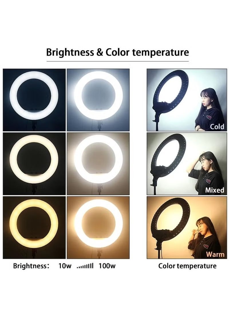 21 Inch Ring Light Tripod Mount with 3 Phone Bracket, LED Soft Ring Light with Remote Control