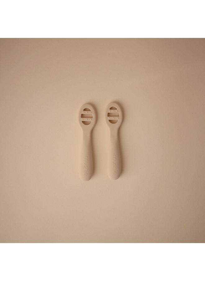 mushie Silicone First Feeding Baby Spoons | 2 Pack (Blush/Shifting Sand)